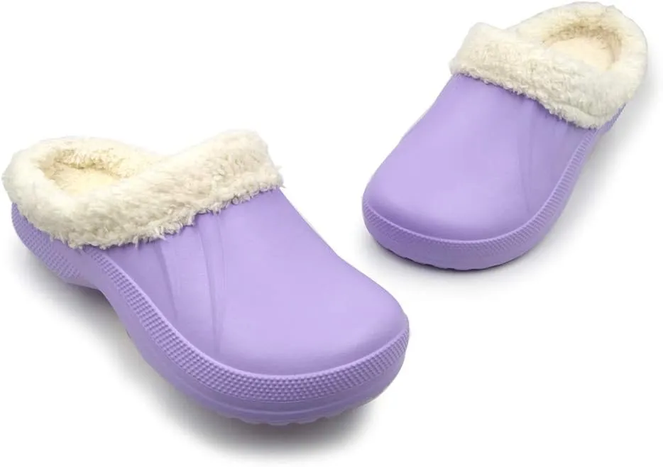 Amoji Fur Lined Clogs Fleece Garden Slippers House Home Winter Clogs Shoes