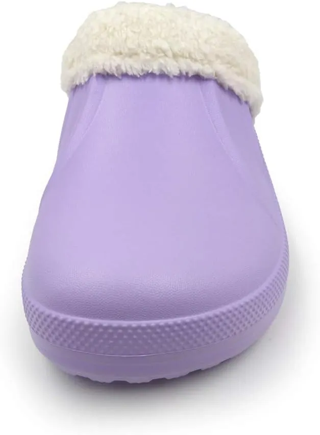 Amoji Fur Lined Clogs Fleece Garden Slippers House Home Winter Clogs Shoes