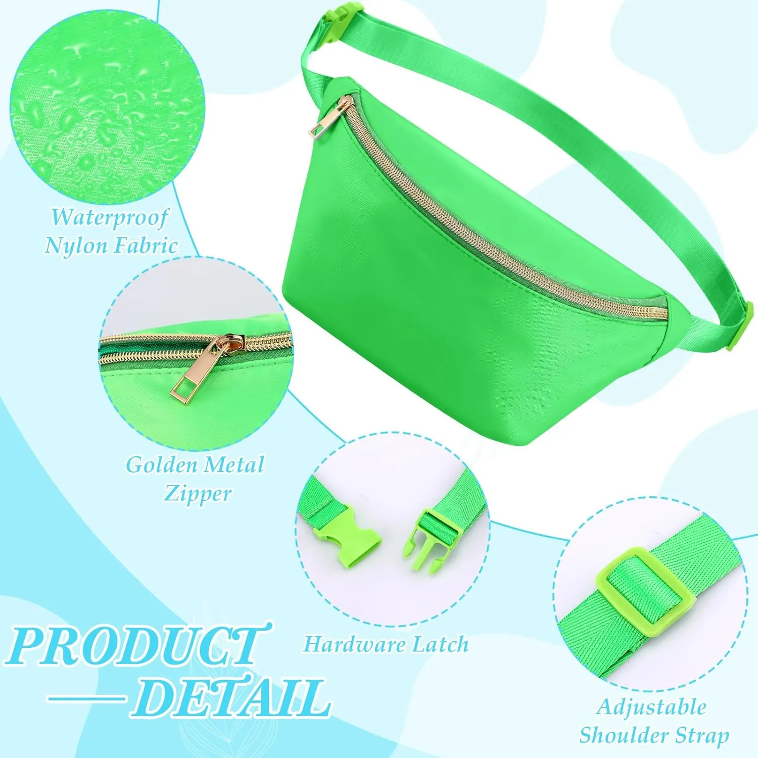 Amylove 9 Pieces Fanny Packs Nylon Waist Bag Zipper Travel Running Bag with Adjustable Strap for Women Men(Neon Colors)