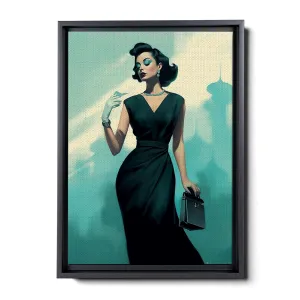 An Illustration of a Stylish Woman in Black with a Chic Handbag
