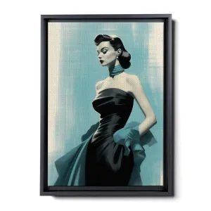 An Illustration of a Stylish Woman in Black with a Chic Handbag
