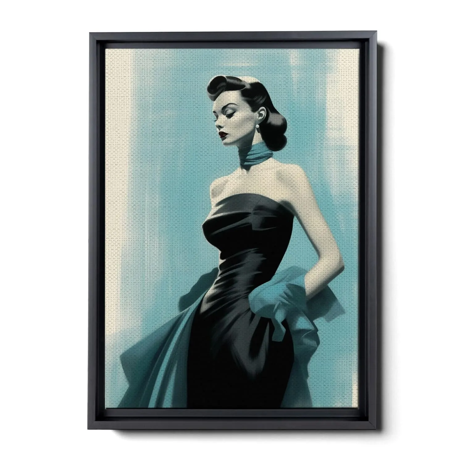An Illustration of a Stylish Woman in Black with a Chic Handbag