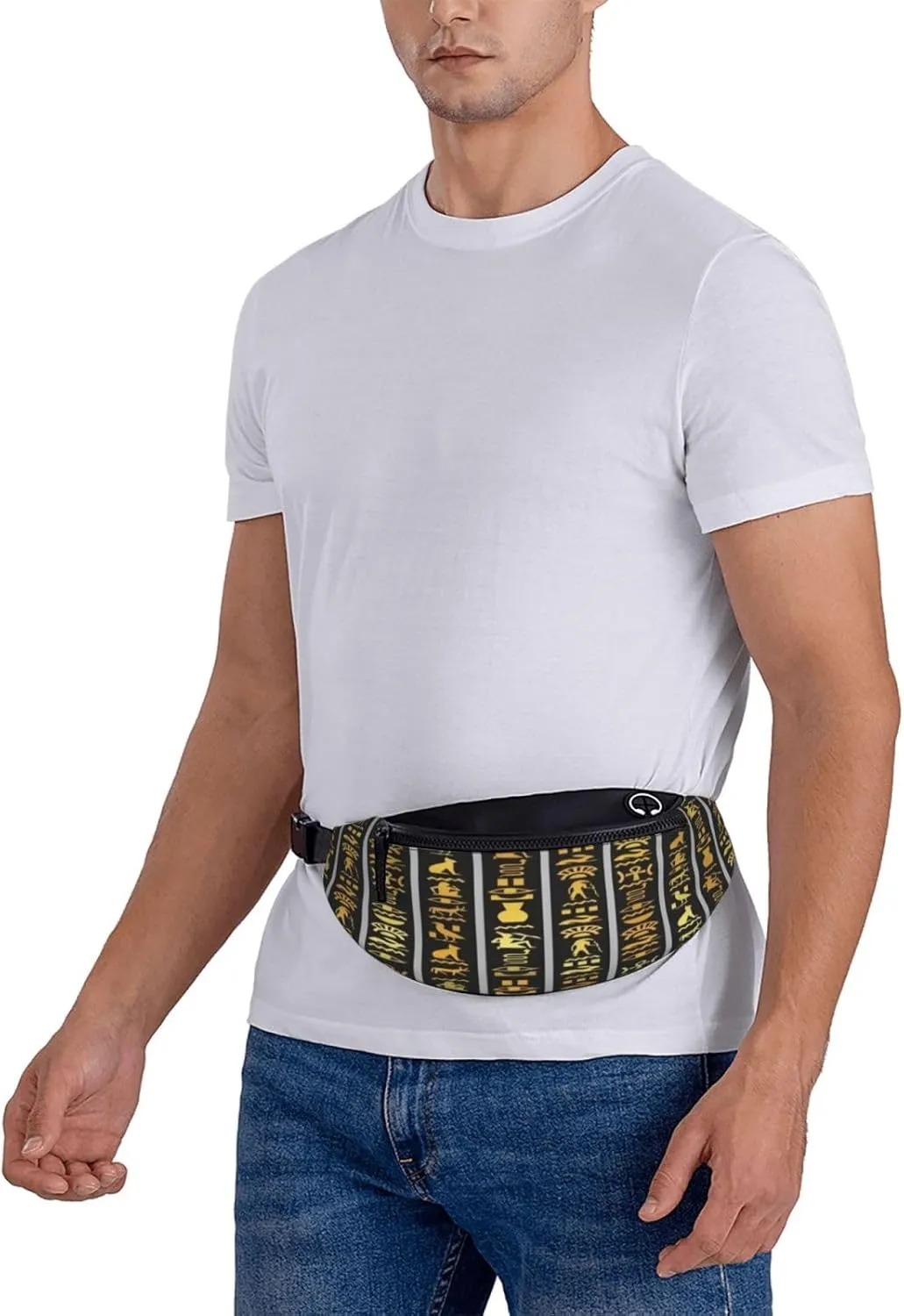 Ancient Egyptian Pyramids Vintage Cultural Symbols Waist Packs Unisex Adjustable Shoulder Strap Messenger Bag Sports Travel Running Leisure Waist Bag, Black, RXZER23