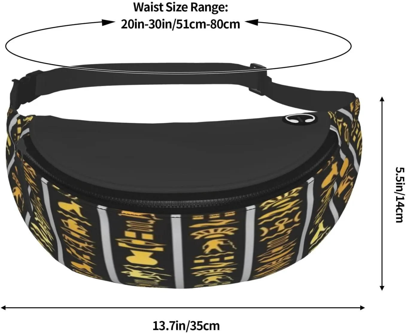 Ancient Egyptian Pyramids Vintage Cultural Symbols Waist Packs Unisex Adjustable Shoulder Strap Messenger Bag Sports Travel Running Leisure Waist Bag, Black, RXZER23