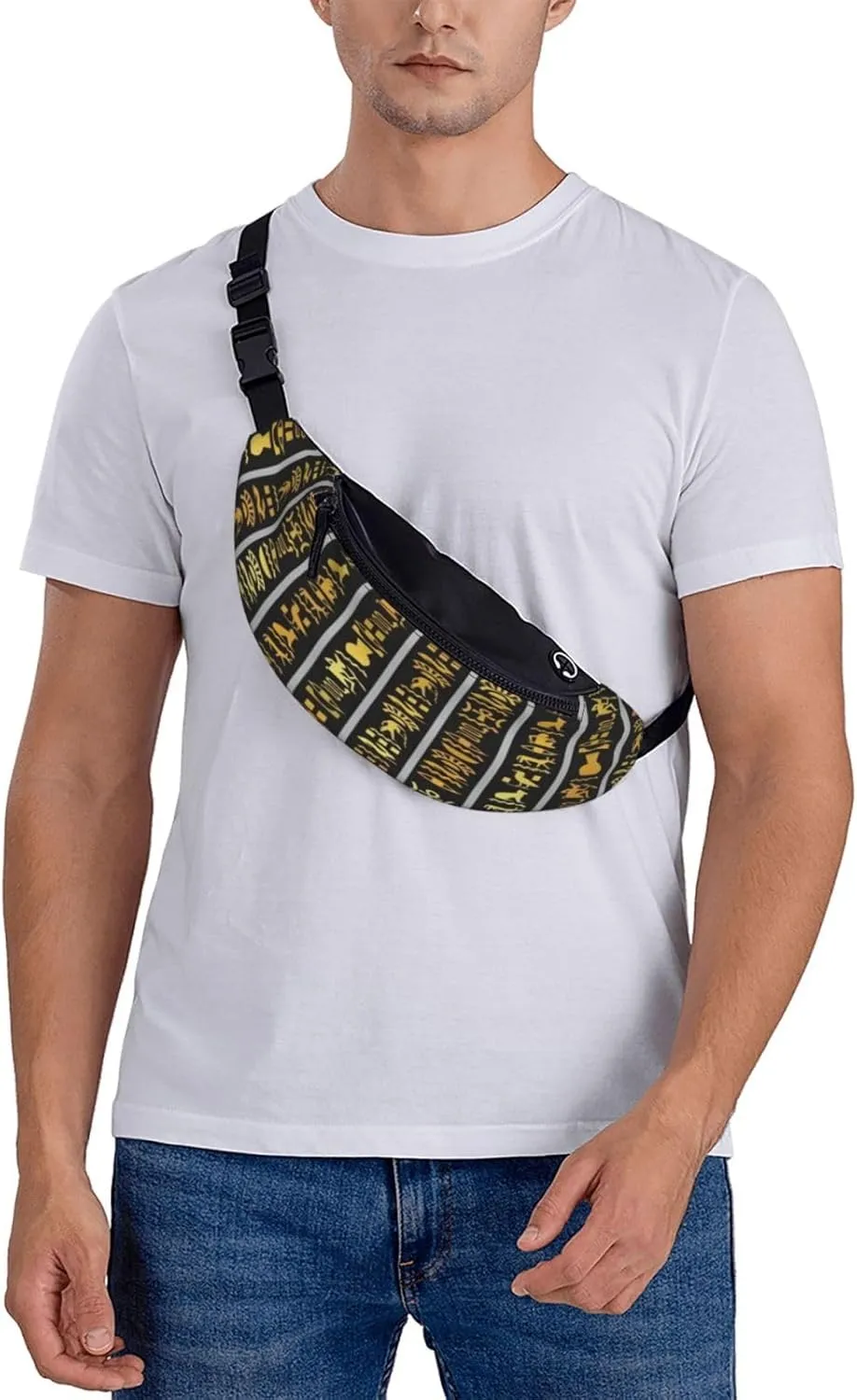 Ancient Egyptian Pyramids Vintage Cultural Symbols Waist Packs Unisex Adjustable Shoulder Strap Messenger Bag Sports Travel Running Leisure Waist Bag, Black, RXZER23
