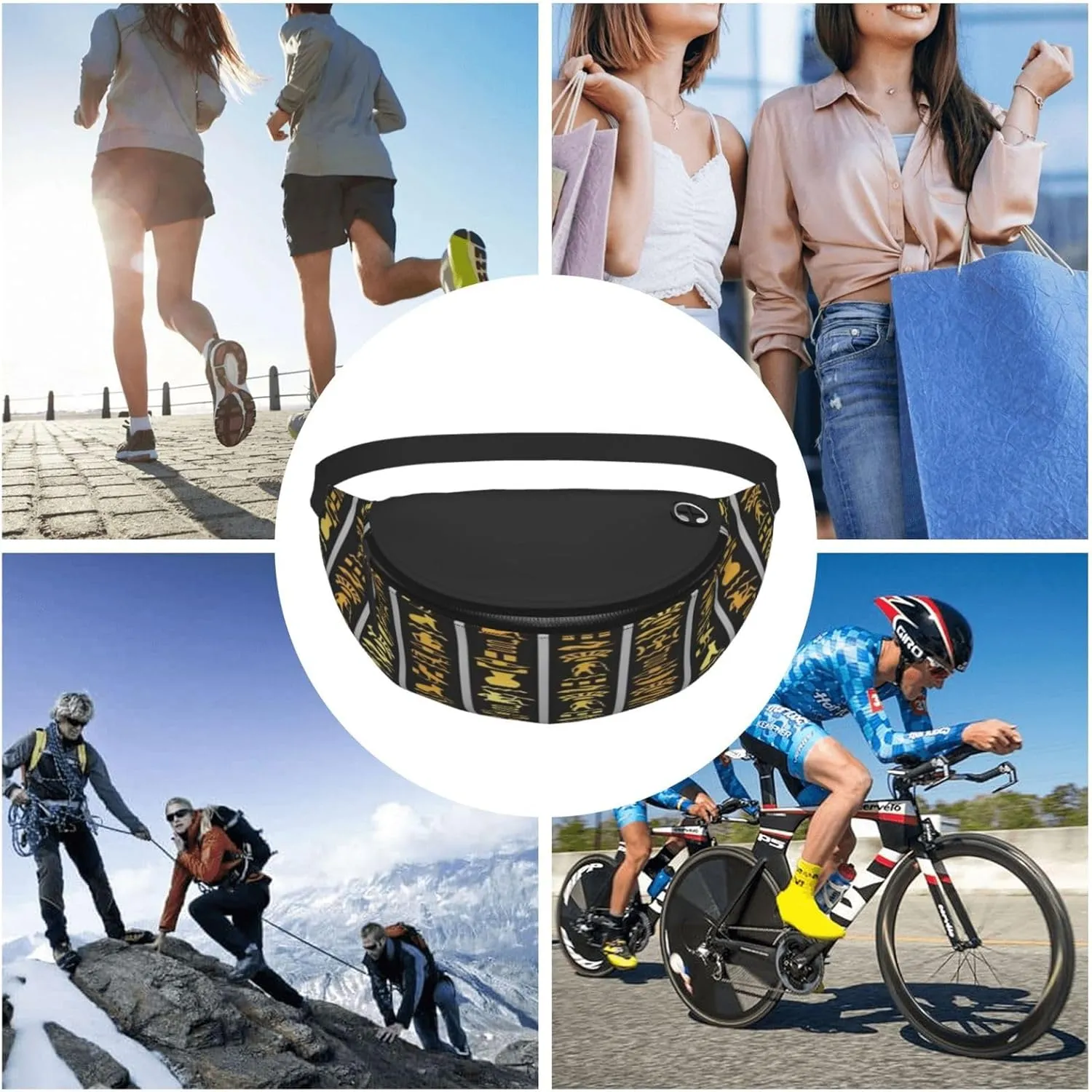 Ancient Egyptian Pyramids Vintage Cultural Symbols Waist Packs Unisex Adjustable Shoulder Strap Messenger Bag Sports Travel Running Leisure Waist Bag, Black, RXZER23