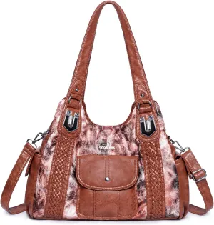 Angelkiss Purses and Handbags for Women Washed Vegan Leather Crossbody Hobo Satchel Shoulder Tote Purse