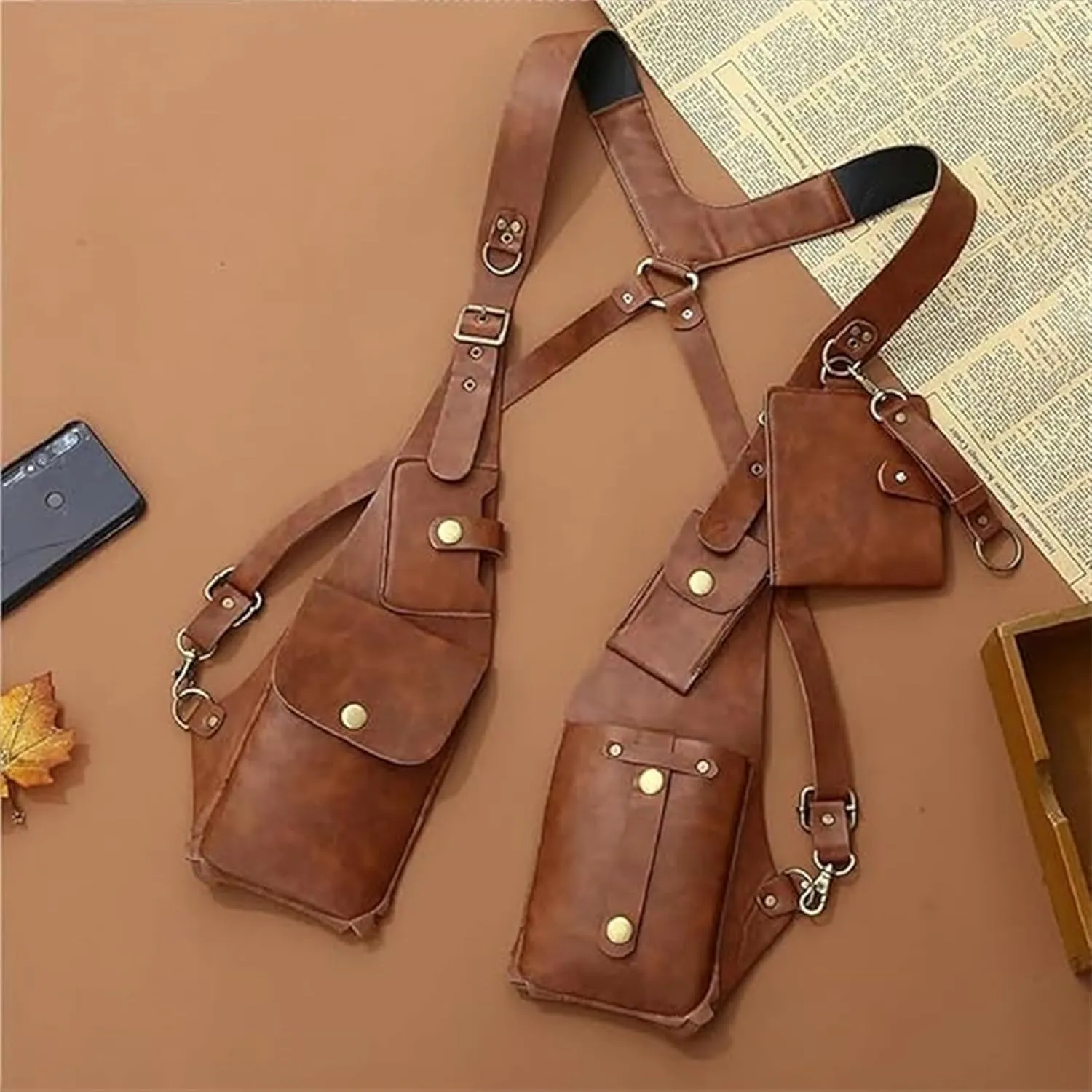 Anti-Theft Bag with Shoulder Harness, Anti-Theft Harness, Anti Theft Harness for Men Leather, Anti-Theft Harness Wallet, Men Anti Underarm Shoulder Bag Anti Theft Bag (Dark Brown)