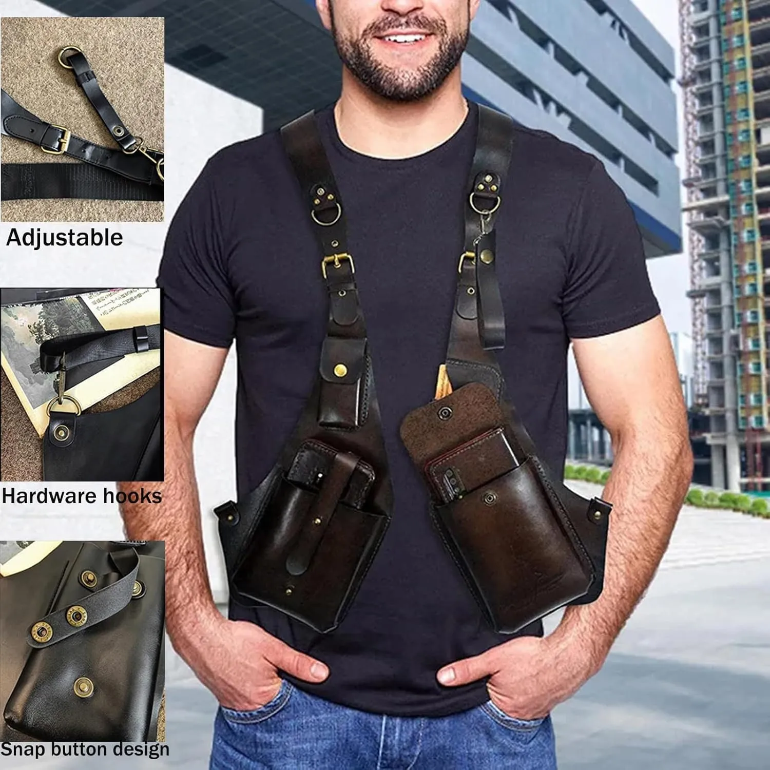 Anti-Theft Bag with Shoulder Harness, Leather Adjustable Underarm Double Shoulder Bag For Men Hidden Anti-Theft Wallet