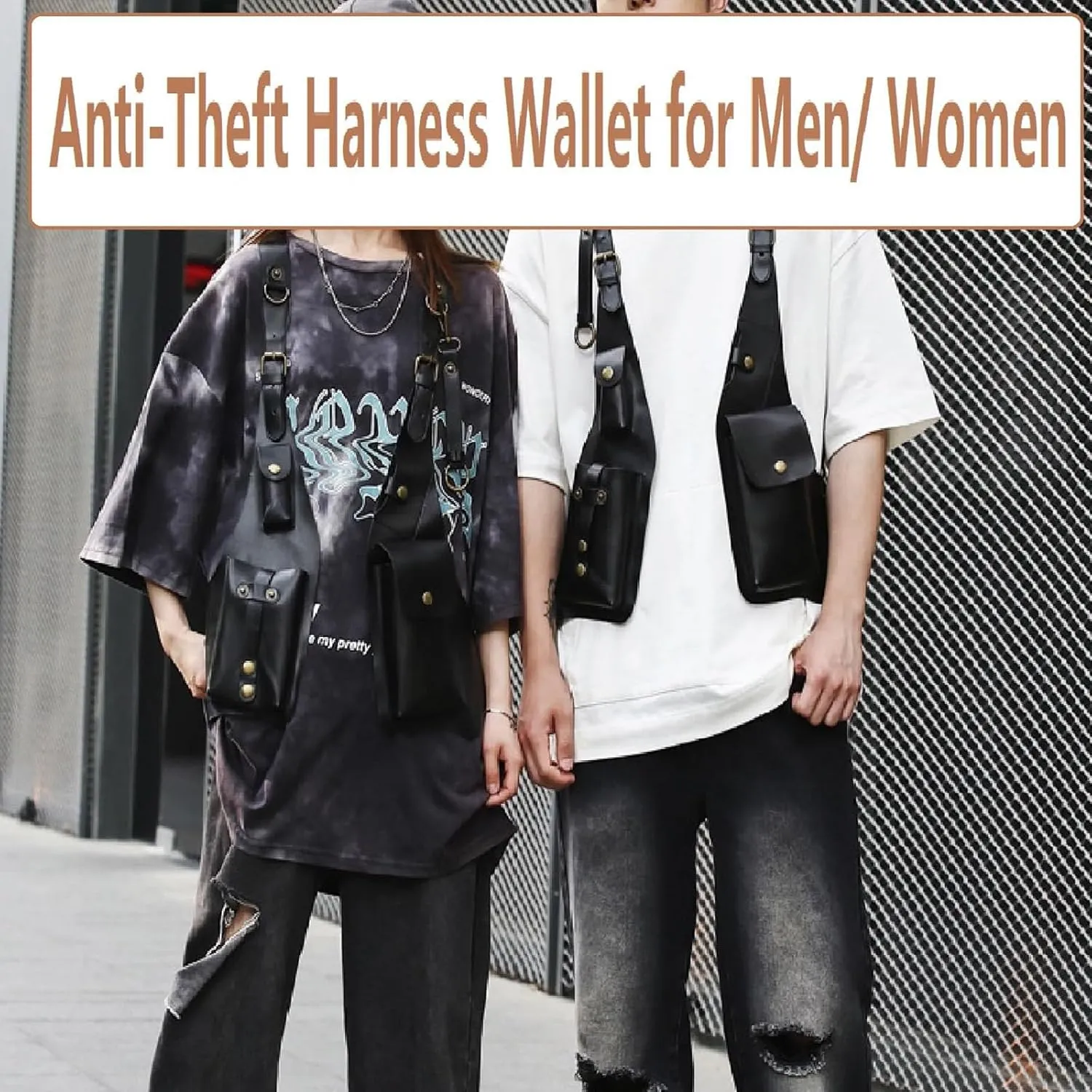 Anti-Theft Bag with Shoulder Harness, Leather Adjustable Underarm Double Shoulder Bag For Men Hidden Anti-Theft Wallet