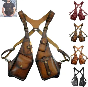 Anti-Theft Bag with Shoulder Harness, Retro Leather Adjustable Underarm Double Shoulder Bag for Men Hidden Anti-Theft Wallet