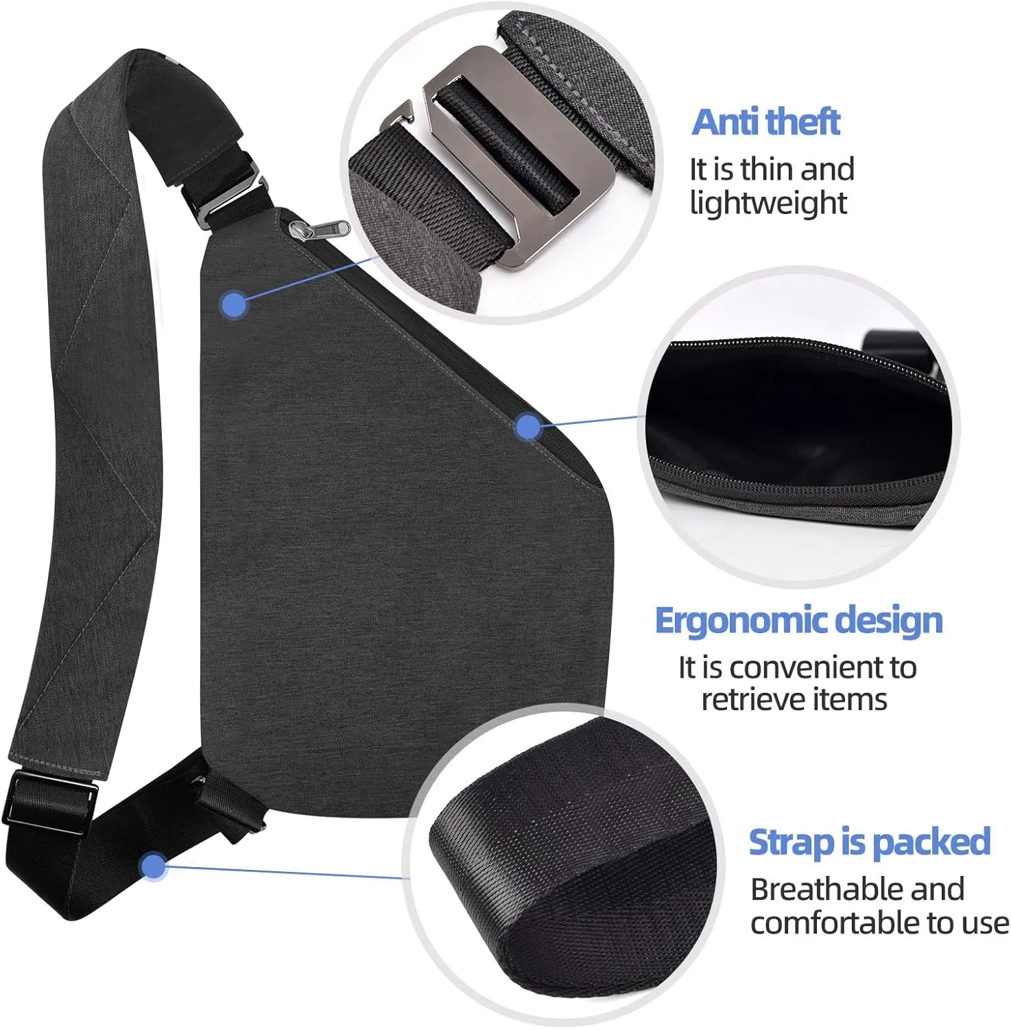 Anti Theft Crossbody Bag,Anti Theft Travel Bag for Women Men,Sling Crossbody Bag for Travel, Sport, Work