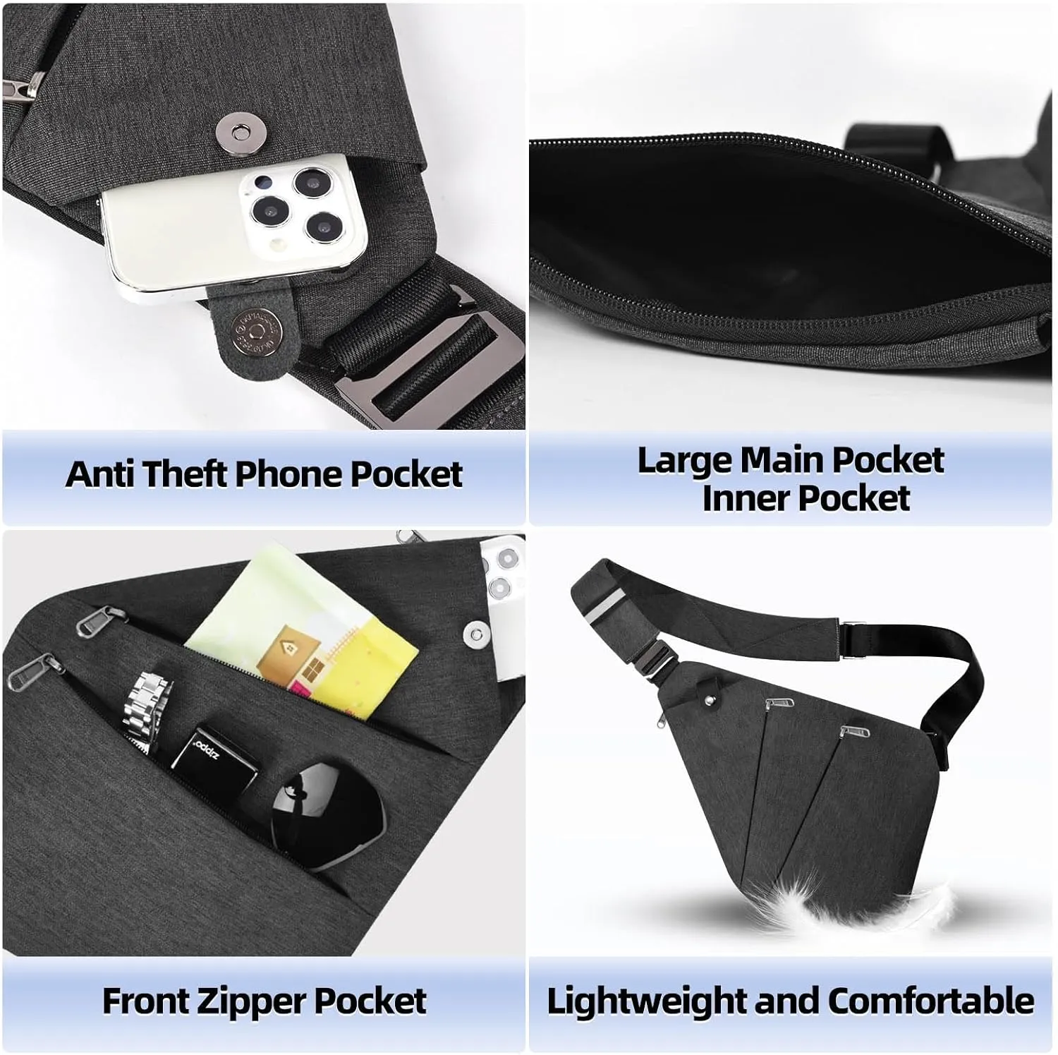 Anti Theft Crossbody Bag,Anti Theft Travel Bag for Women Men,Sling Crossbody Bag for Travel, Sport, Work