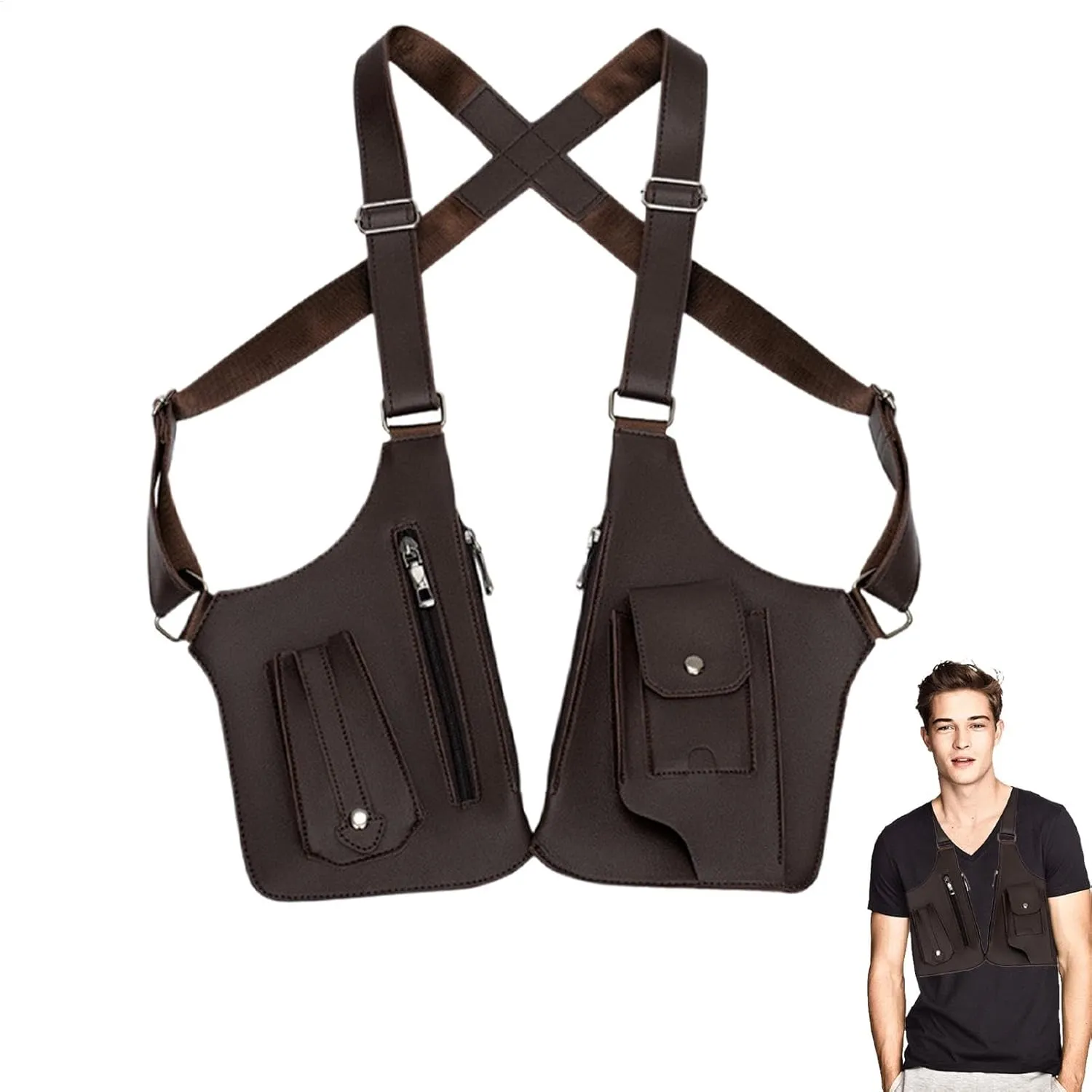 Anti Theft Harness For Men, Men Anti Underarm Shoulder Bag Adjustable PU Leather Strap Wallet Bag Outdoor Phone