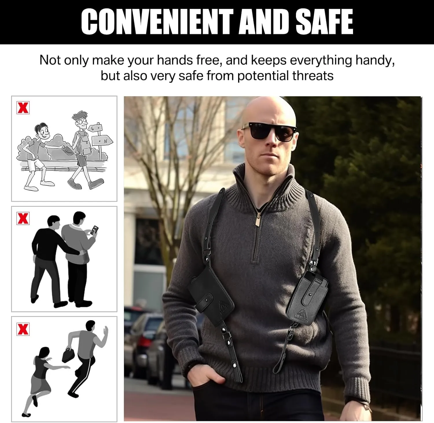 Anti-Theft Hidden Underarm Strap Wallet Phone Holster Bag Leisure PU Leather Shoulder Pouch Double Shoulder Pocket Sport Vest Outdoors (Black)