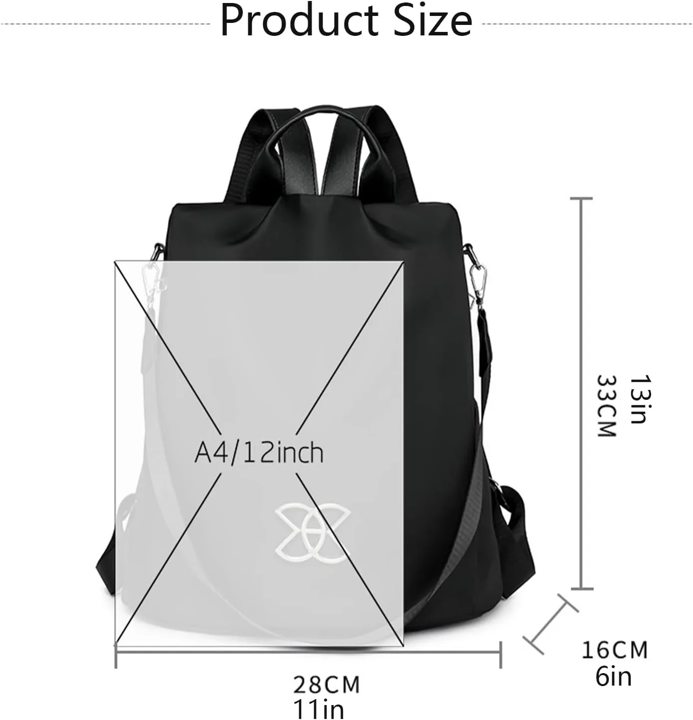 Anti-Theft Large Capacity Backpack, Shoulder Bag for Women, Crossbody Lightweight Lavazza Backpack Bishe Bag (Black)