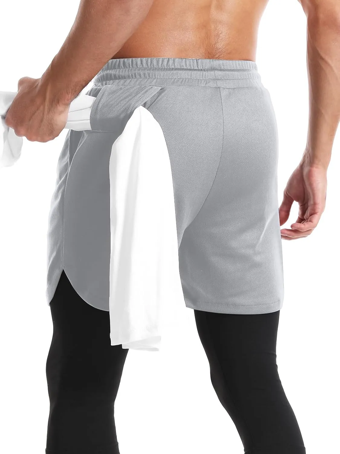 Aolesy Men's 2 in 1 Running Compression Pants, Black, High Rise, Athletic Tapered