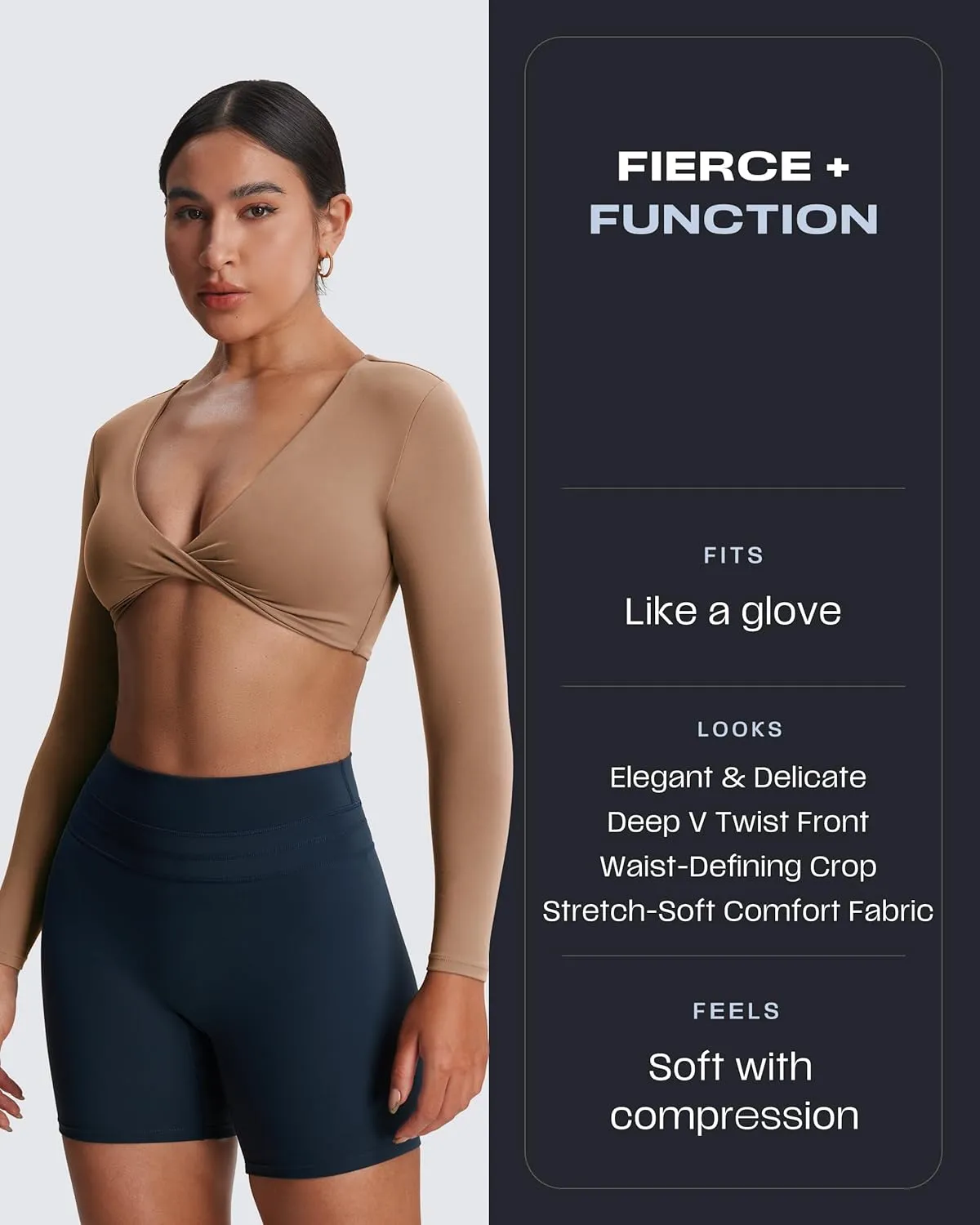 Aoxjox Long Sleeve Crop Tops for Women Sienna Twist Deep V Workout Cropped T Shirt Top