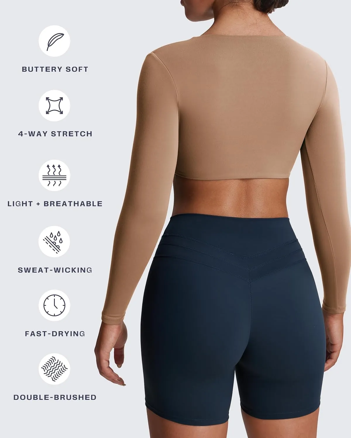 Aoxjox Long Sleeve Crop Tops for Women Sienna Twist Deep V Workout Cropped T Shirt Top