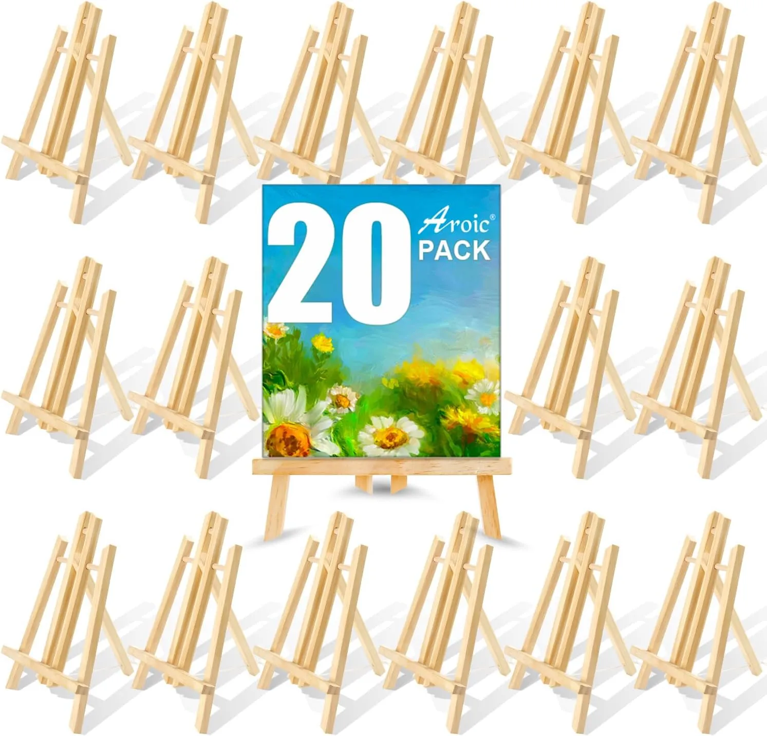 AROIC Wood Easels, Easel Stand for Painting Canvases, Art, and Crafts. (11.8 inch, 20 Pack), Tripod, Painting Party Easel, Kids Student Table School Desktop, Portable Canvas Photo Picture Sign Holder.