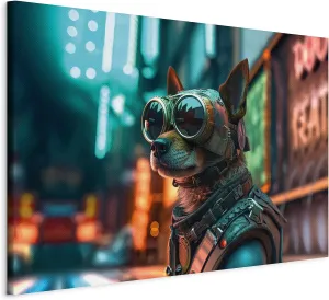 artgeist Textured Canvas Wall AI Art Print Dog 24x16 in - 1pcs Painting Canvas Prints Picture Artwork Image Framed Contemporary Modern Wall Home Abstract Colorful Cyberpunk Cyberdog g-H-10004-b-a