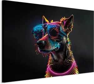 artgeist Textured Canvas Wall AI Art Print Dog 24x16 in - 1pcs Painting Canvas Prints Picture Artwork Image Framed Contemporary Modern Wall Home Cyberdog Abstract Colorful Sunglasses g-H-10056-b-a