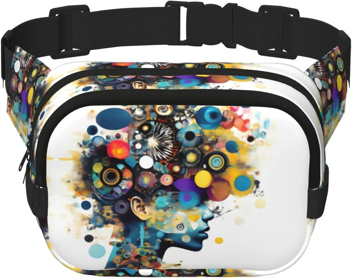 Artificial Intelligence Brain Print Square Double Layer Waist Bag,Fashionable Unisex,Perfect For Running,Travel And Fitness