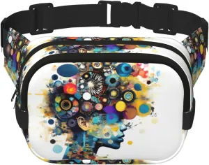 Artificial Intelligence Brain Print Square Double Layer Waist Bag,Fashionable Unisex,Perfect For Running,Travel And Fitness
