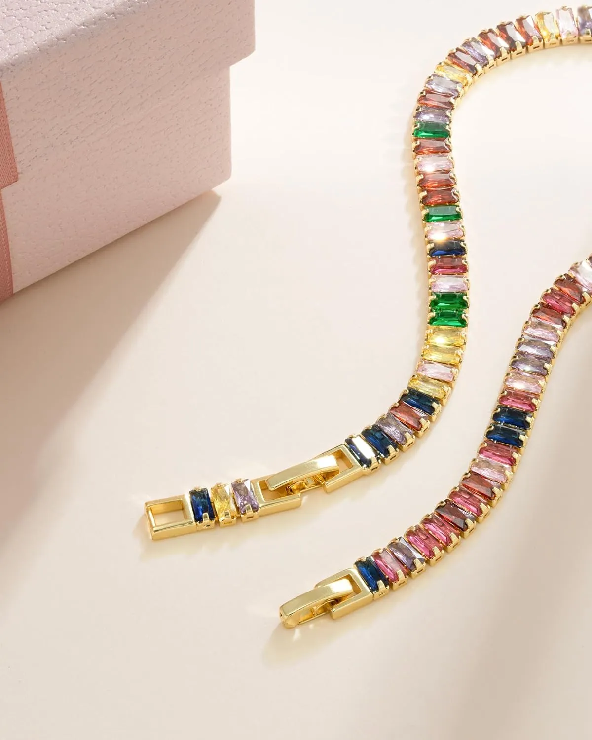 ARTLOVER Tennis Bracelets for Women, 14K White Gold Plated 5mm Multi Colored CZ Bracelet | Size 7.7-7.8 Inch