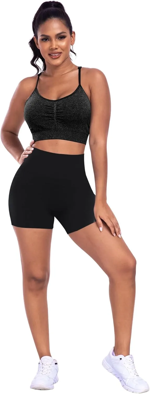 ATHVOTAR Workout Gym Biker Shorts Women: High Waisted Seamless Sports Running Butt Lifting Shorts Sets