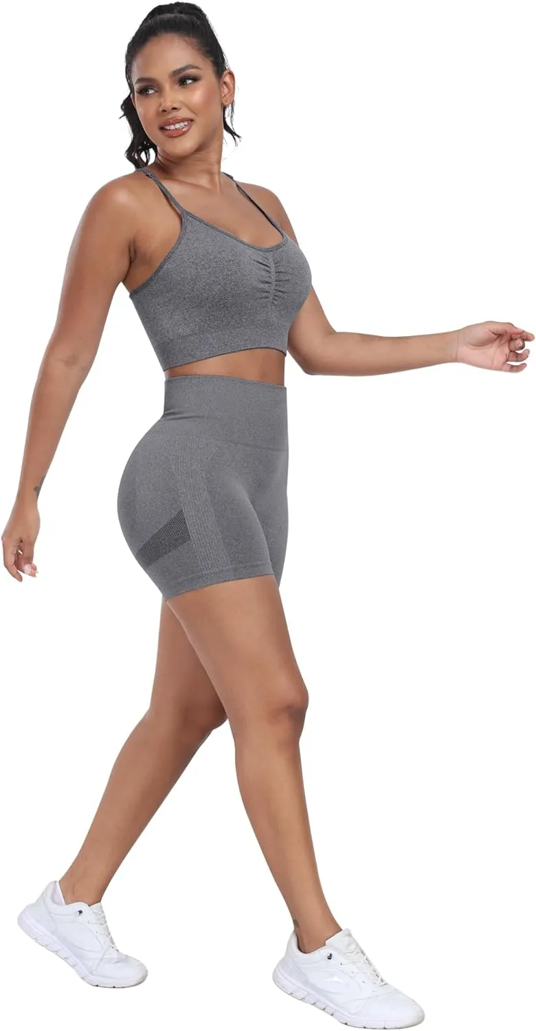 ATHVOTAR Workout Gym Biker Shorts Women: High Waisted Seamless Sports Running Butt Lifting Shorts Sets