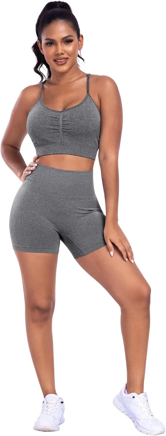 ATHVOTAR Workout Gym Shorts Women, High Waisted Seamless Sports Running Butt Lifting Shorts Sets