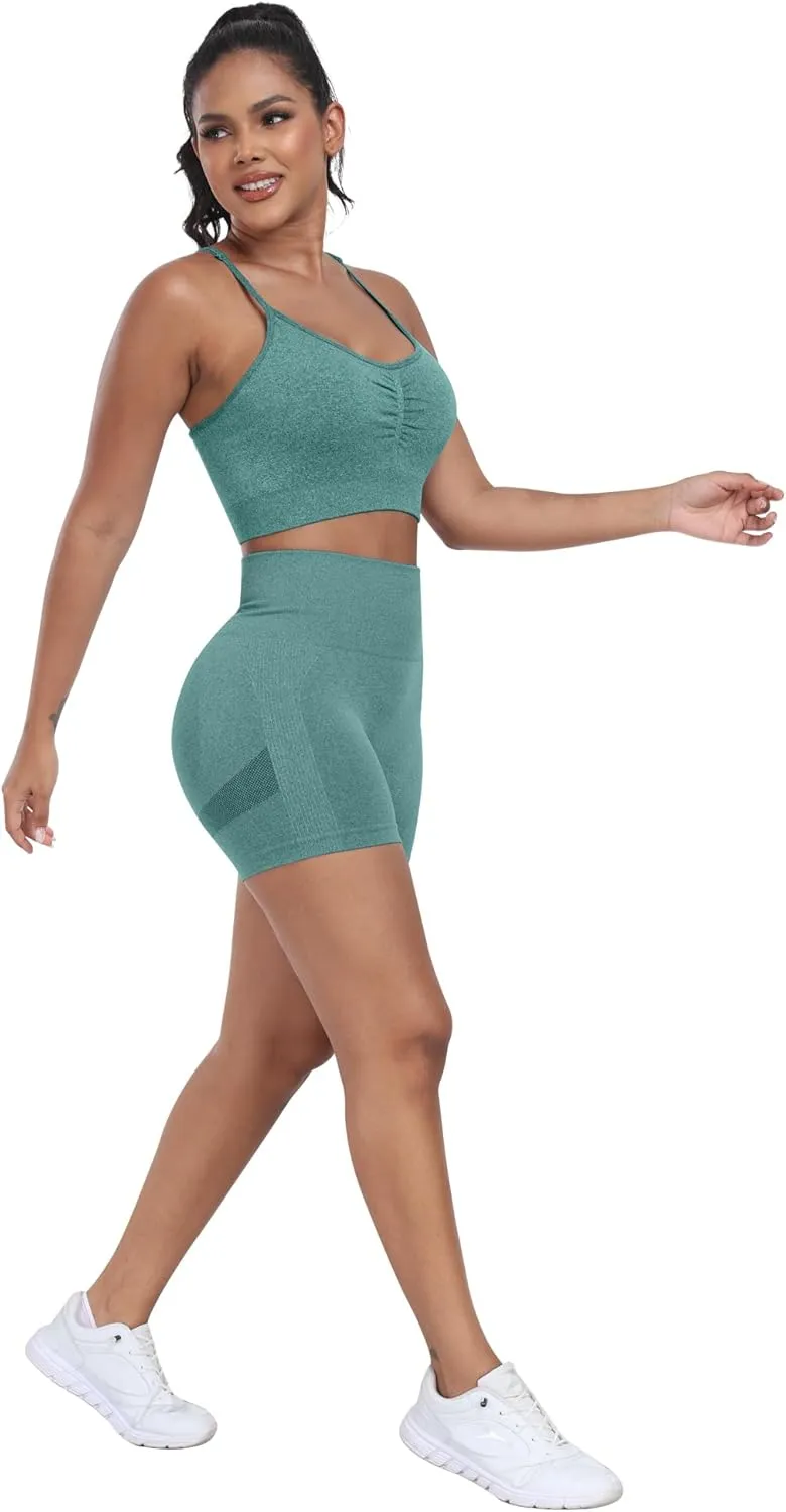 ATHVOTAR Workout Gym Shorts Women, High Waisted Seamless Sports Running Butt Lifting Shorts Sets