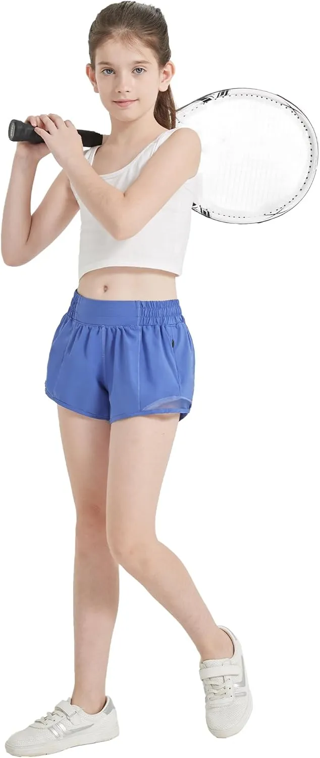 Aurefin Girls Athletic Shorts, Lightweight Running Shorts for Teen Girls Kids Sports Active Short with Zip Pocket and Elastic