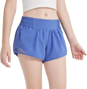 Aurefin Girls Athletic Shorts, Lightweight Running Shorts for Teen Girls Kids Sports Active Short with Zip Pocket and Elastic