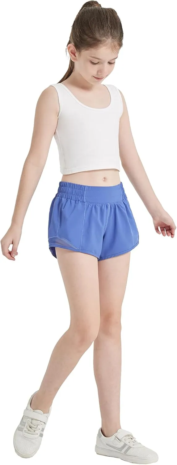 Aurefin Girls Athletic Shorts, Lightweight Running Shorts for Teen Girls Kids Sports Active Short with Zip Pocket and Elastic