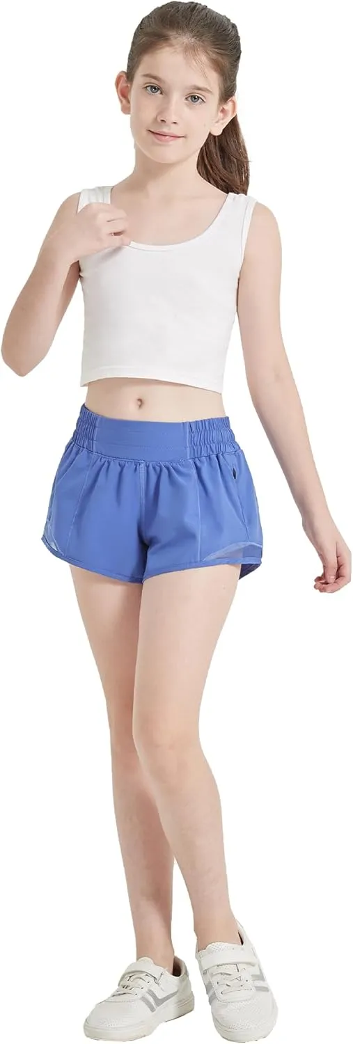 Aurefin Girls Athletic Shorts, Lightweight Running Shorts for Teen Girls Kids Sports Active Short with Zip Pocket and Elastic