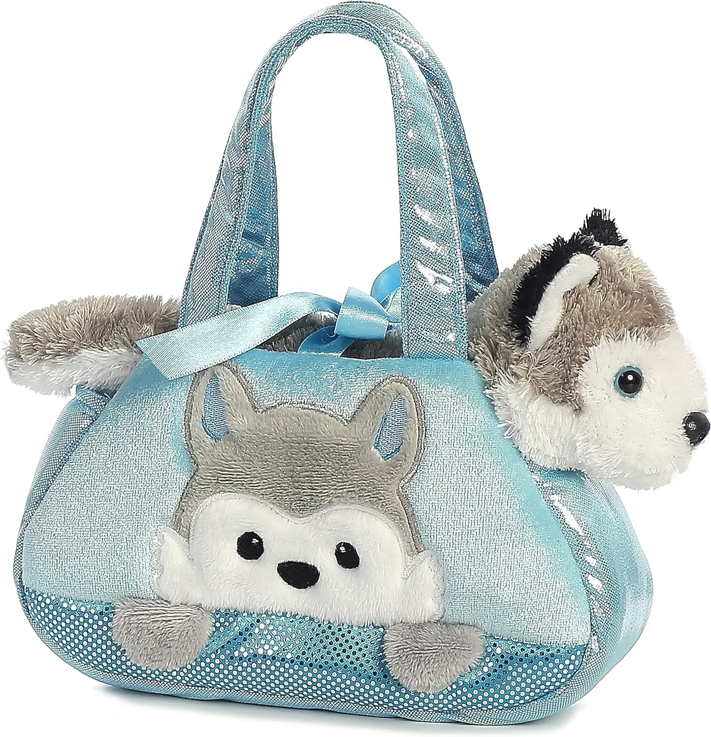 Aurora® Fashionable Fancy Pals™ Peek-A-Boo Husky Stuffed Animal - On-The-go Companions - Stylish Accessories - Multicolor 7 Inches