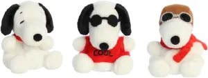 Aurora Peanuts Palm Pal 3 Piece Plush Bundle, Joe Cool, Flying Ace, and Snoopy 5 inches