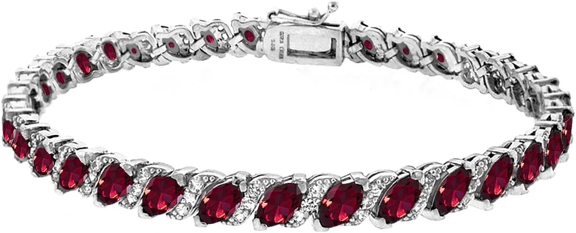 B. BRILLIANT Bracelet for Women, Birthstone Bracelet, Marquise Cut Genuine or Synthetic Gemstone Bracelet, Tennis Bracelet, Sterling Silver Bracelets or Gold Flash Silver Bracelet with Gift Box