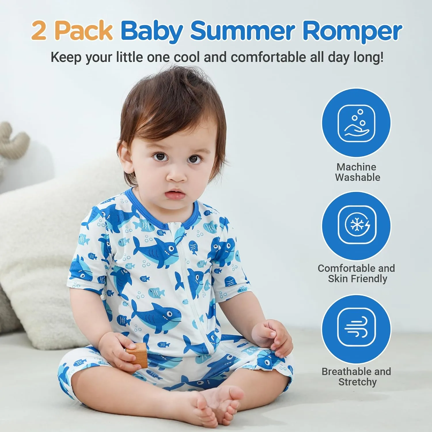 Baby Boys Girls 2 Pack Romper Short Sleeve Summer Jumpsuits