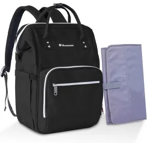 Baby Diaper Bag Backpack, Multi-Function Waterproof Travel Back pack Nappy Bags for Women Baby include Insulated Pocket, Changing Pad, Stroller Straps and Elastic Luggage Strap for Travel Black