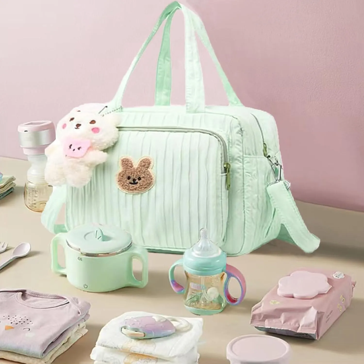 Baby Diaper Bag Tote Crossbody Diaper Cute Large Baby Nappy Mommy Maternity Travel Portable Baby Storage Bag for Mom