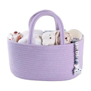 Baby Diaper Caddy Organizer Cotton Rope Nursery Storage Bin Basket Portable Holder Tote Bag for Changing Table Car Travel Baby Shower Gifts Newborn Essentials Registry Must Have Purple or Lavender