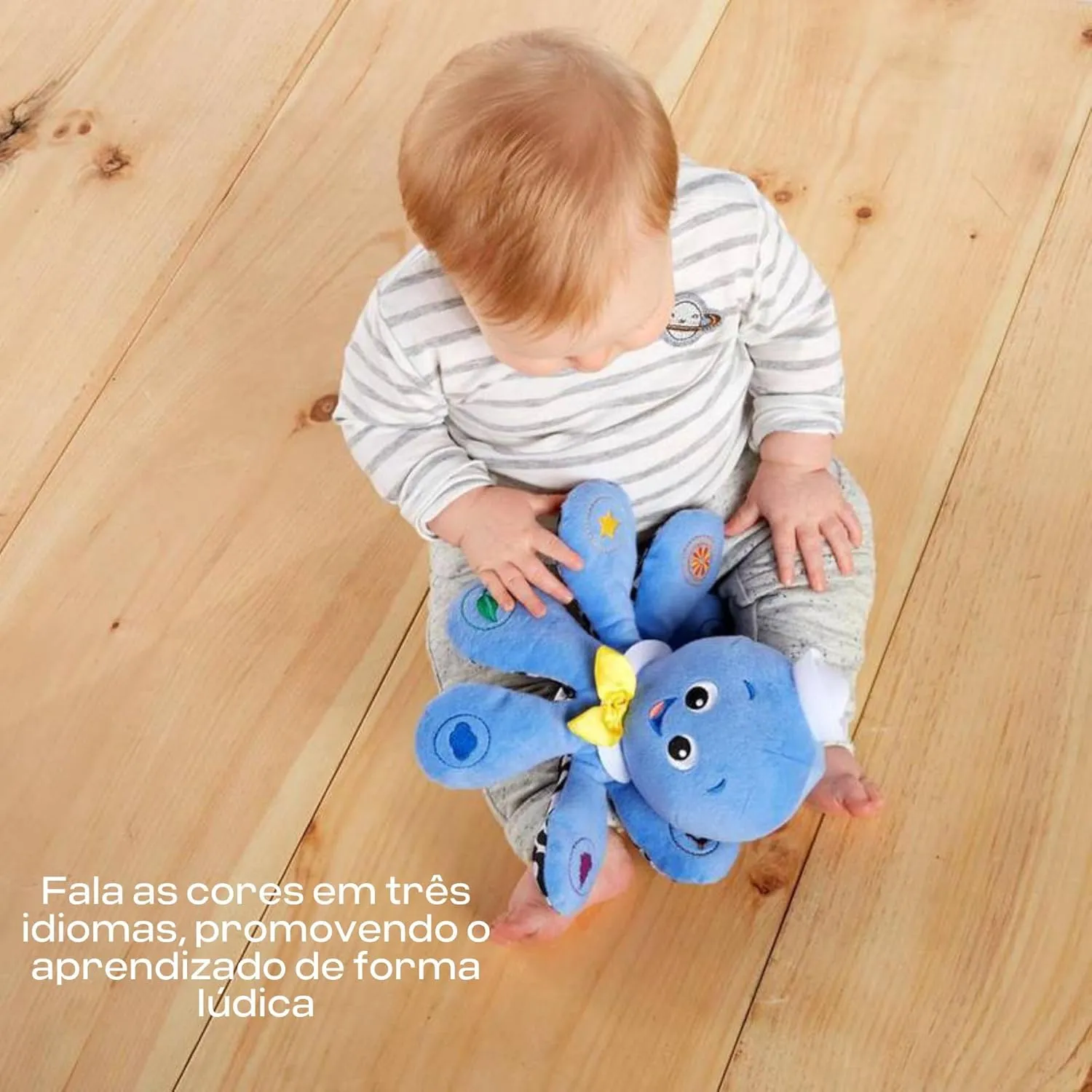 Baby Einstein Octoplush Musical Huggable Stuffed Animal Plush Toy, Learn Colors in 3 Languages, Blue, 11" Age 3 Month and up,