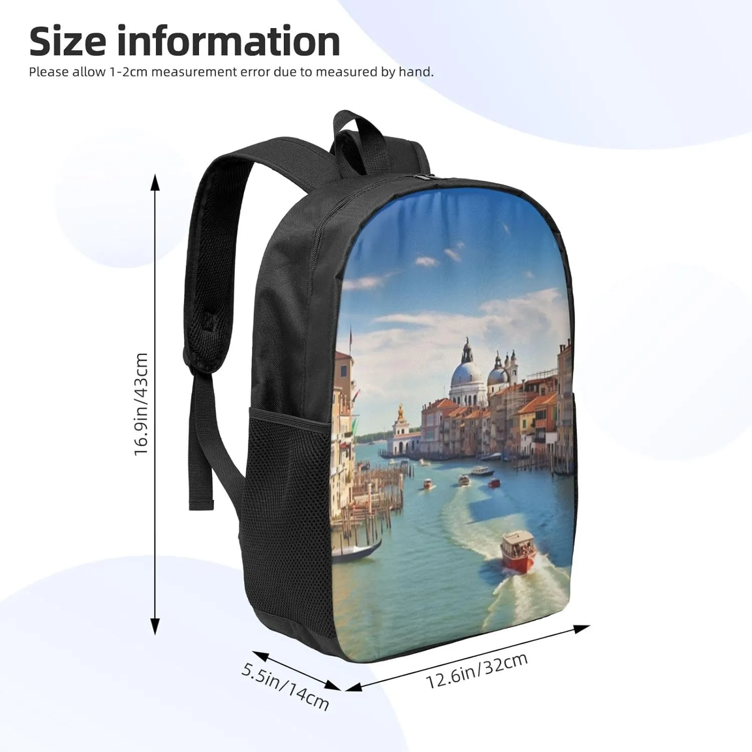 Backpack Grand canal in Italy Travel Casual Laptop Backpack 17 inch Waterproof Hiking Daypack for Men Women