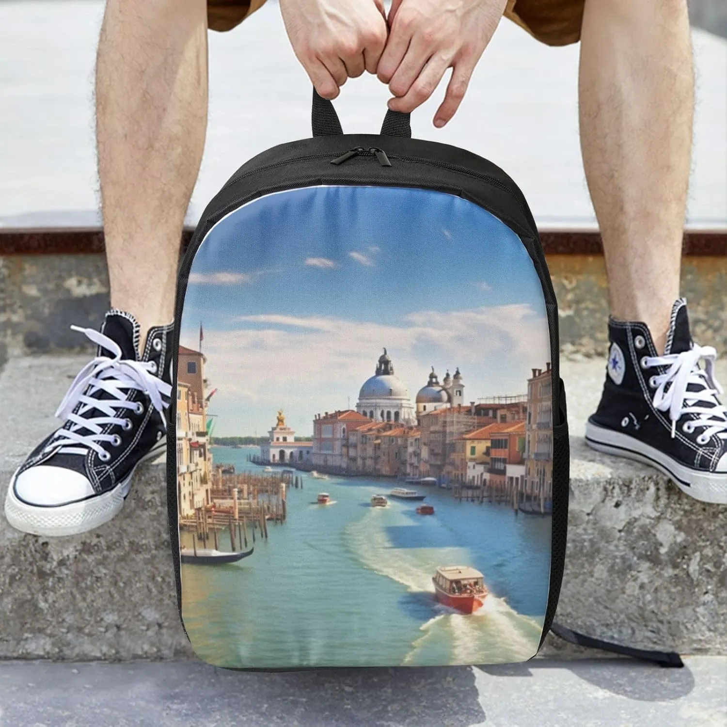 Backpack Grand canal in Italy Travel Casual Laptop Backpack 17 inch Waterproof Hiking Daypack for Men Women