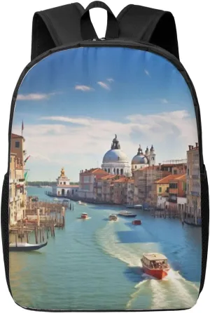 Backpack Grand canal in Italy Travel Casual Laptop Backpack 17 inch Waterproof Hiking Daypack for Men Women