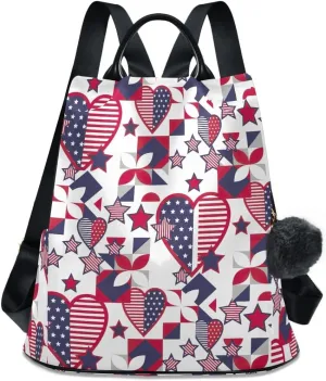 Backpack Purse for Women American Stars USA White Anti Theft Travel Bag Fashion Pompom Backpack for Hiking