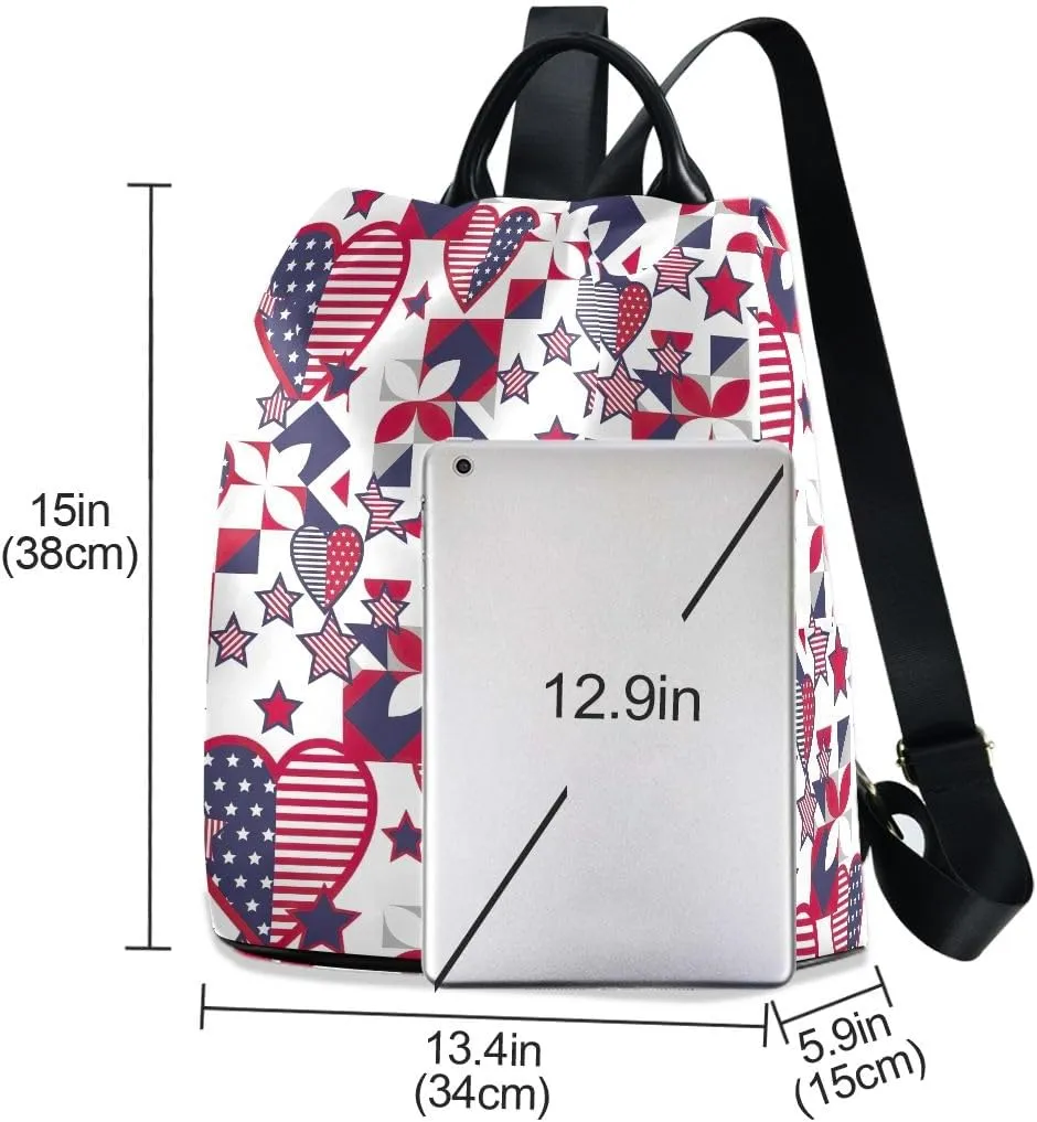 Backpack Purse for Women American Stars USA White Anti Theft Travel Bag Fashion Pompom Backpack for Hiking